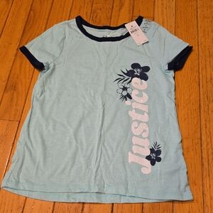 Justice Aqua Blue Floral Tee